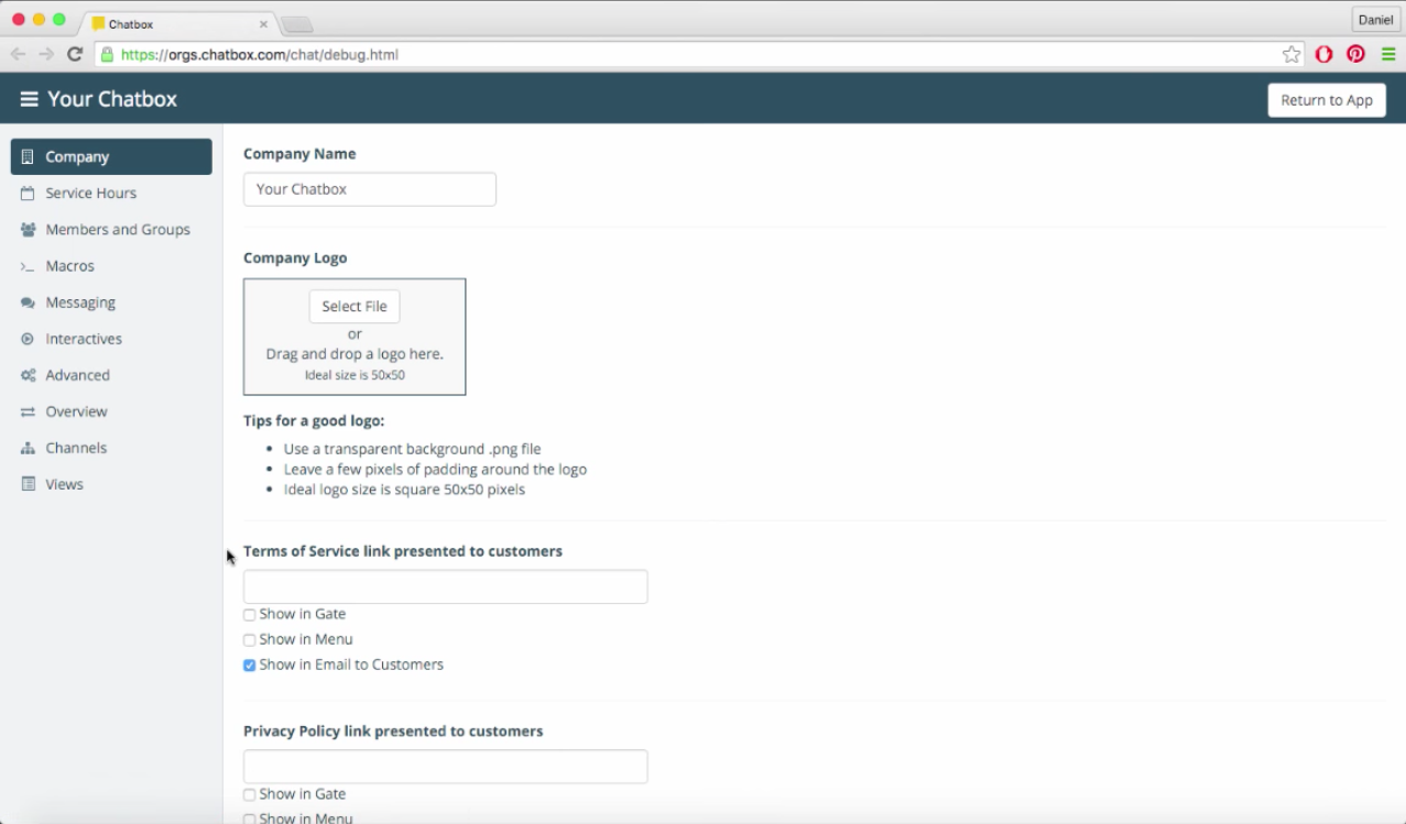 Edit company name, logo, and make changes to an account via the admin panel