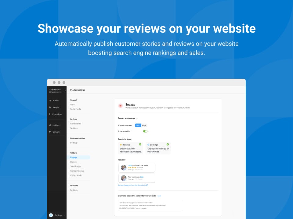 NiceJob Software - Display your reviews on your website with our free widgets.