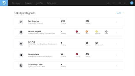 Resecurity Risk screenshot: Resecurity Risk risk categories