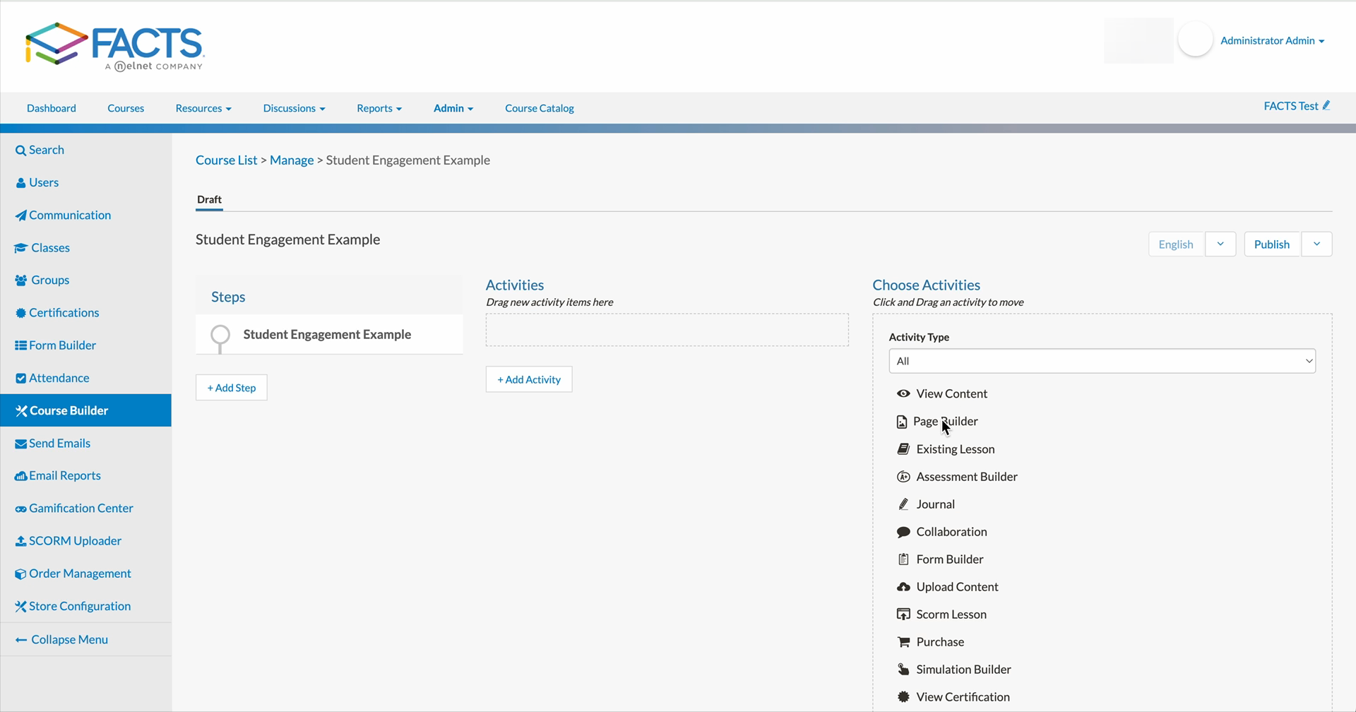 FACTS Learning Platform screenshot: FACTS Learning Platform course builder