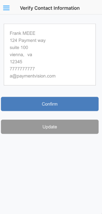 PaymentVision verify contact information
