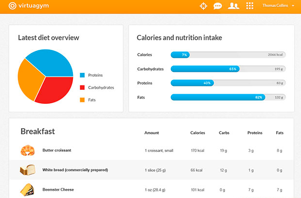 Virtuagym Software - Virtuagym can also be used for nutrition and diet tracking