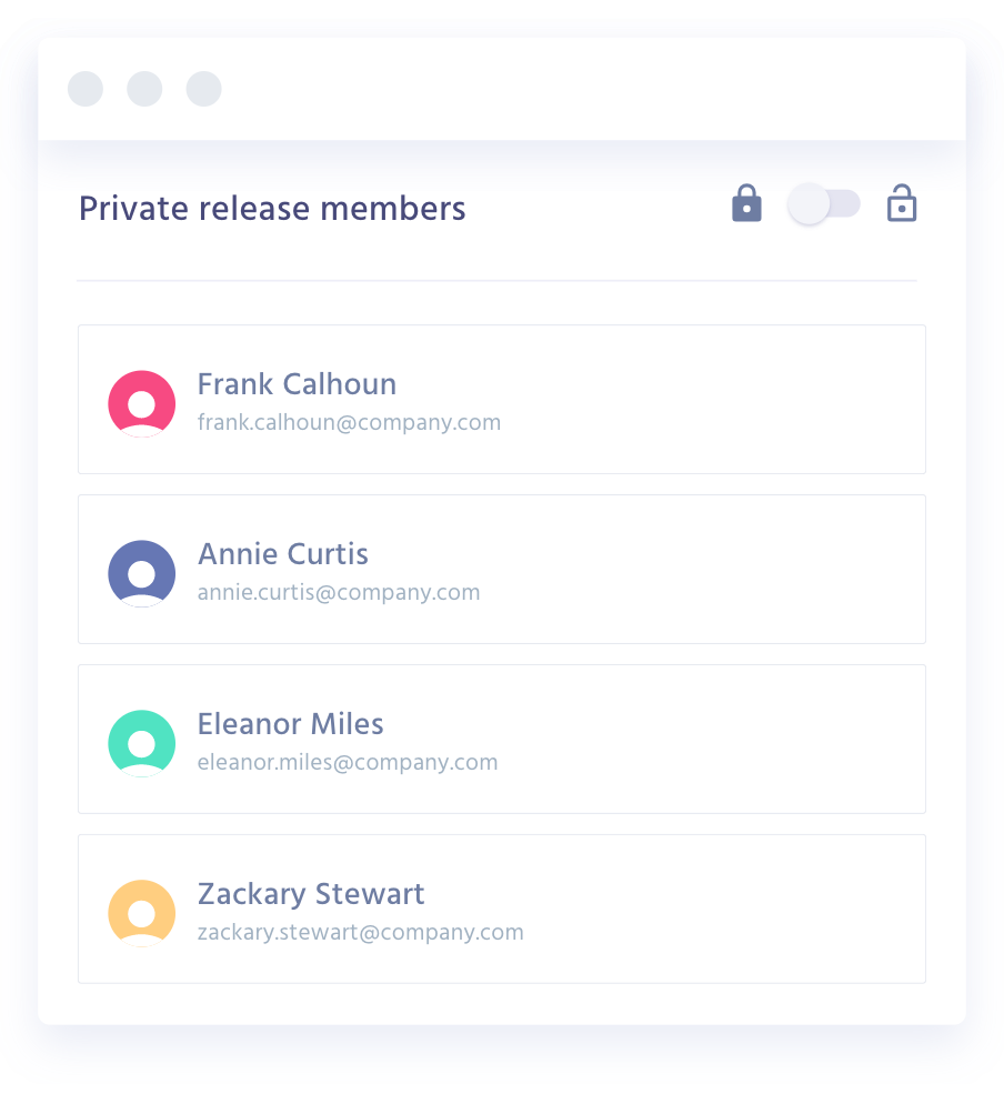 prismic.io Software - Assign people to collaborate in a given release, and change the visibility of that release to private. The release will be hidden until its publication