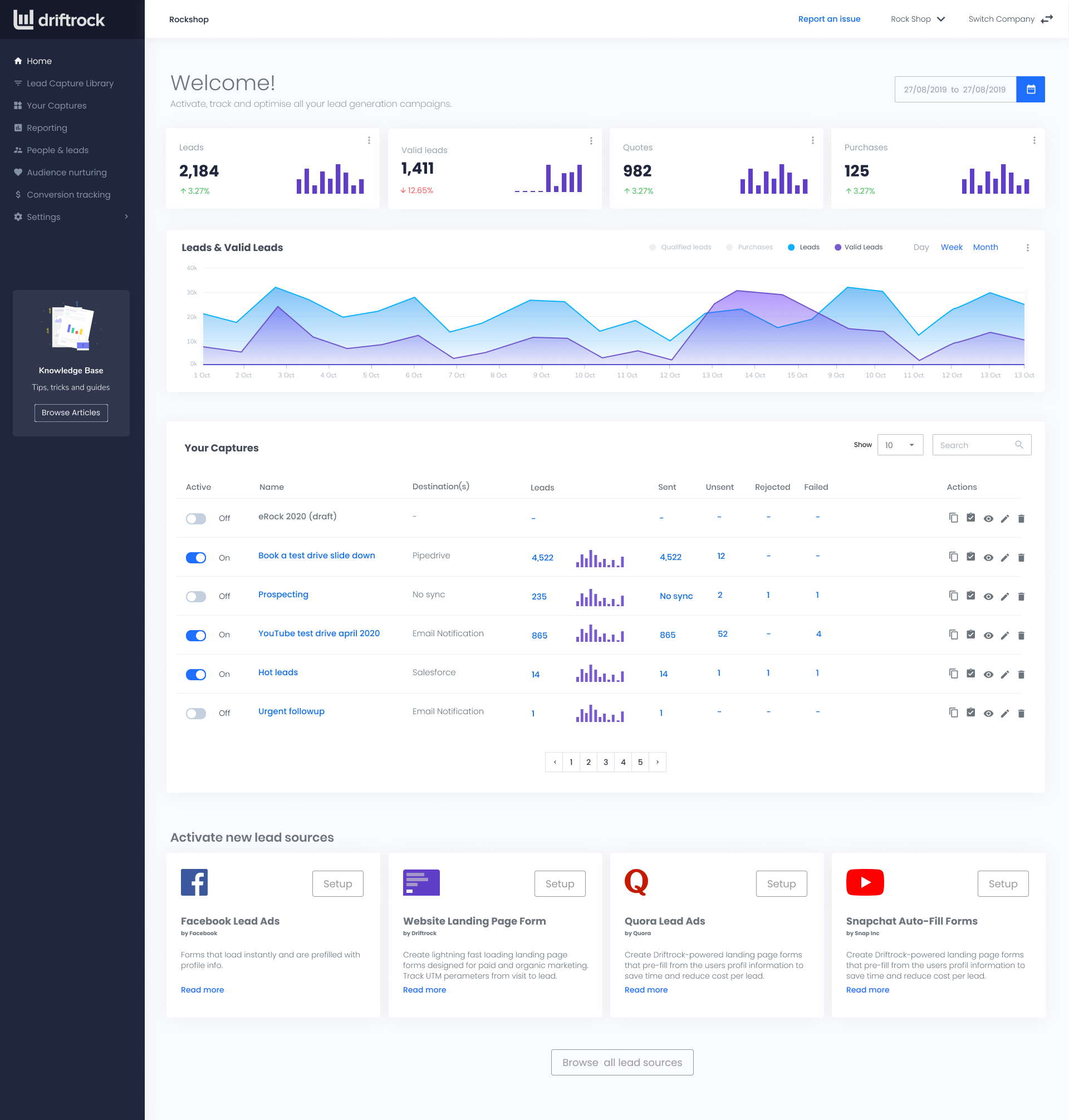 Driftrock Software - Main Dashboard