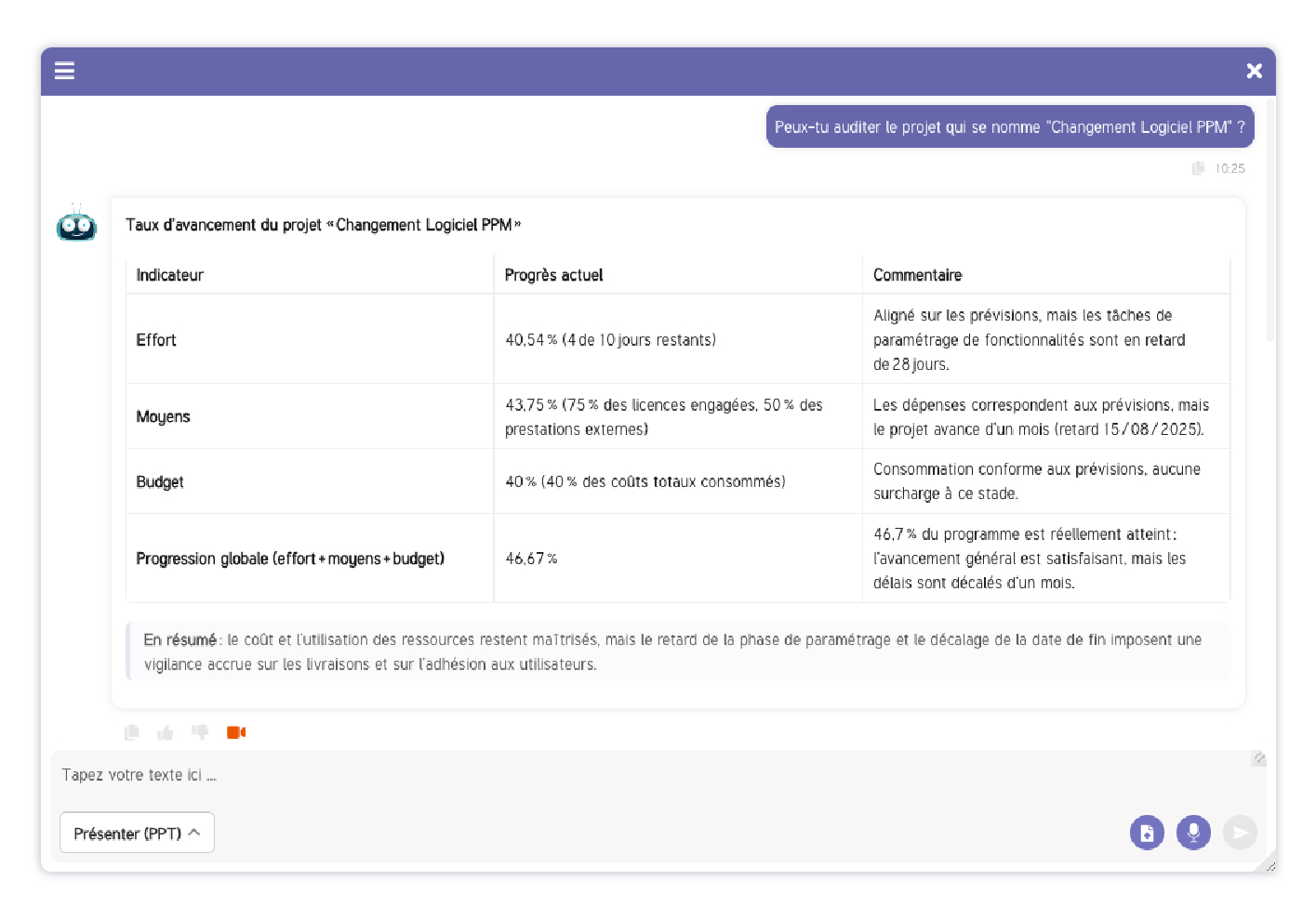 SuitePro-G Software - SuitePro-G - Matt, IA intégrée à SuitePro-G : assistant intelligent pour prioriser et accélérer l’exécution des projets.