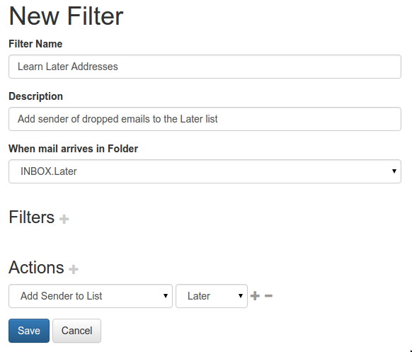 Filter to train a "Later" list of senders