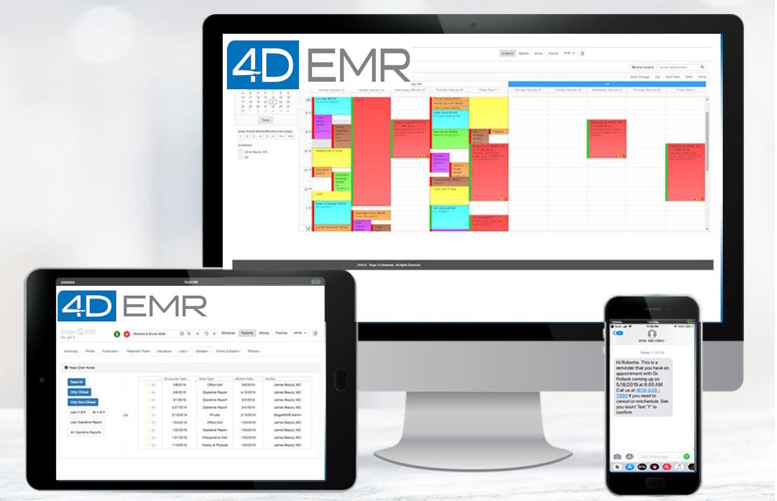4D EMR software works from any device with a web browser including PC, Mac, mobile phones and tablets