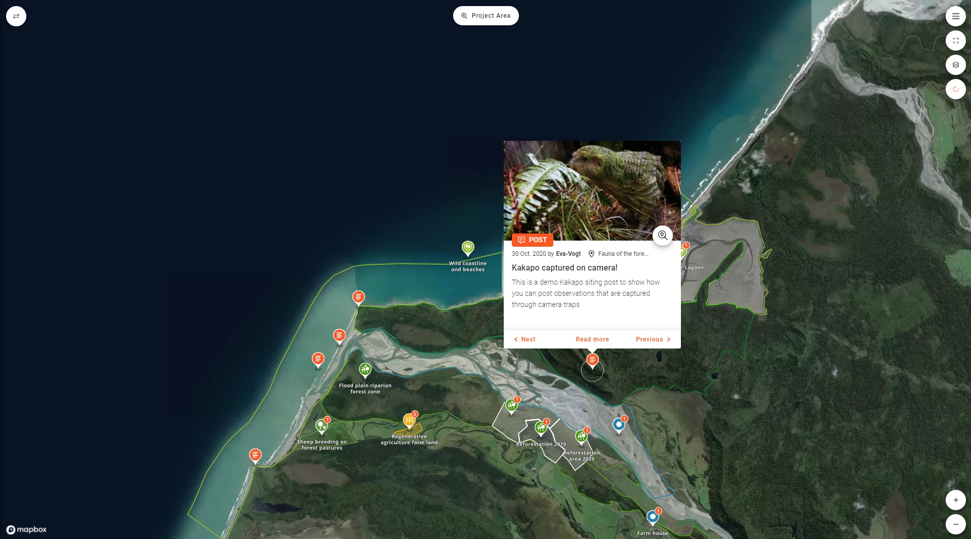 Tell your project story in space and time with geolocated news posts.