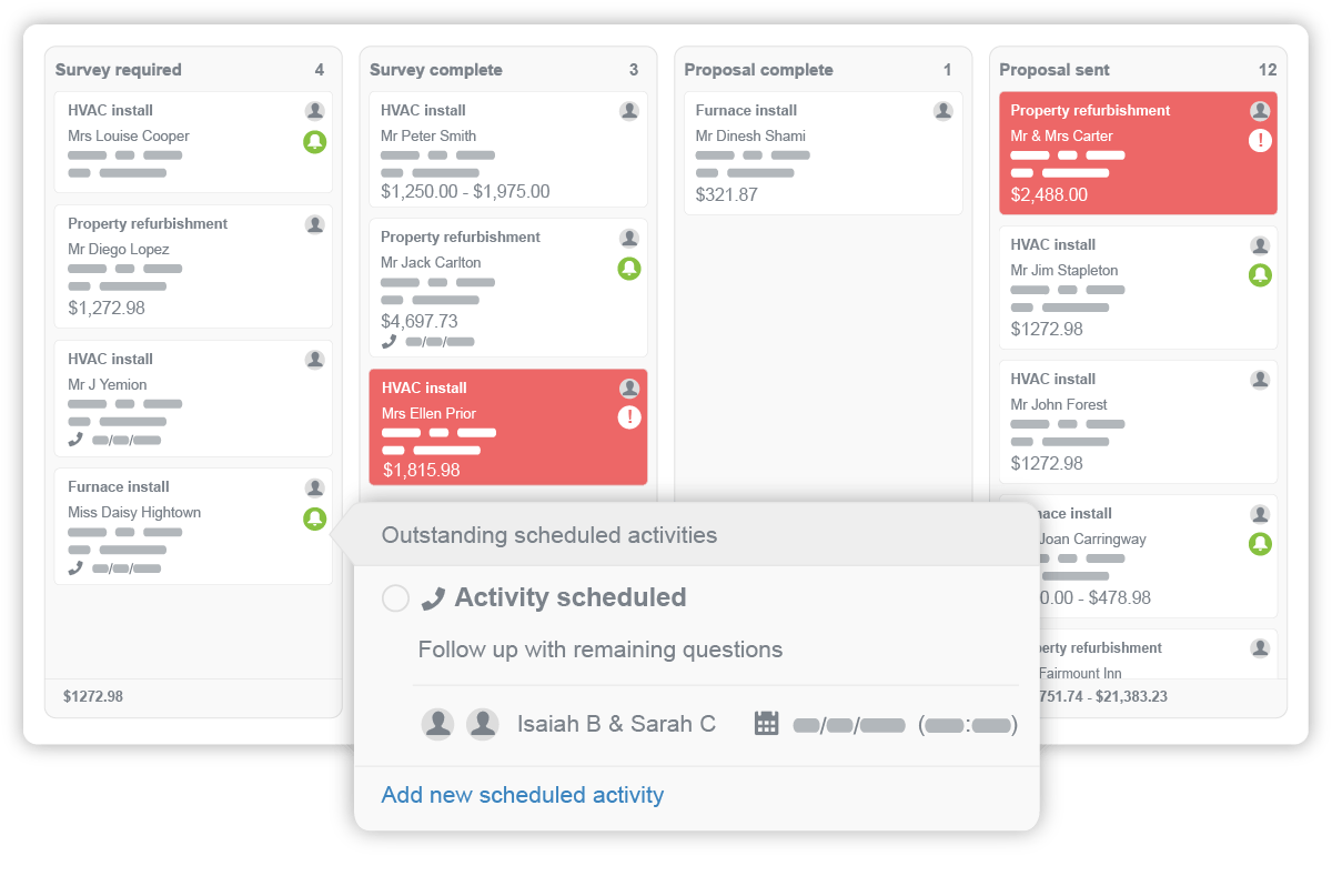 Commusoft Sales screenshot: Handle every opportunity, from initial inquiry to final sale. Harness the capabilities of the Sales CRM’s pipeline and see 360° views of all sales activities.
