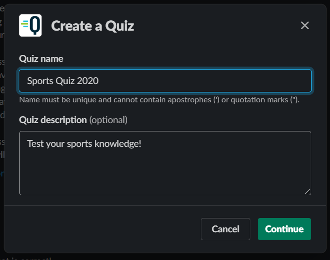 QuickQuiz create quiz