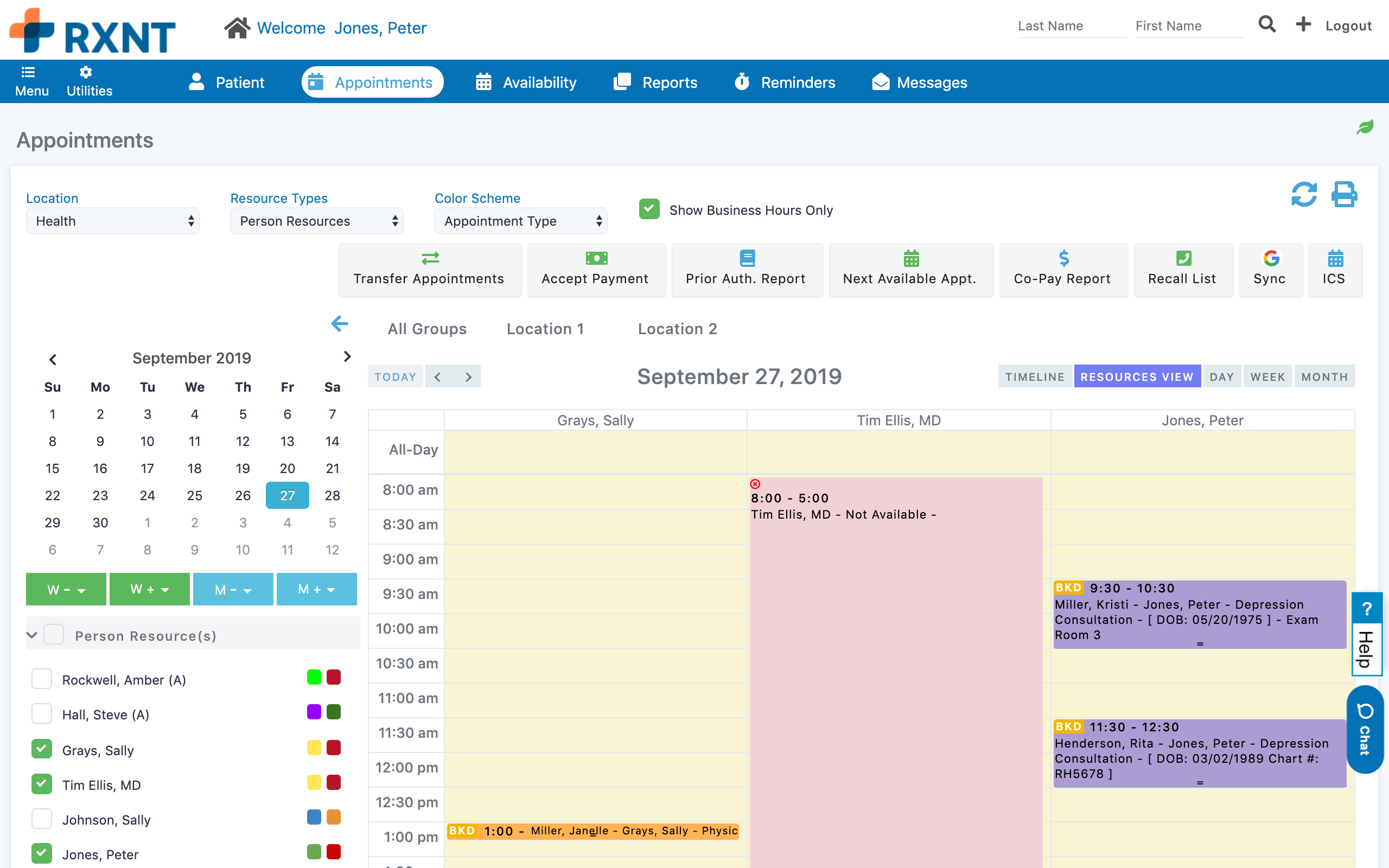 RXNT Software - RXNT Practice Management – Scheduling Dashboard. See daily appointments for provider and resource scheduling, and payment control.