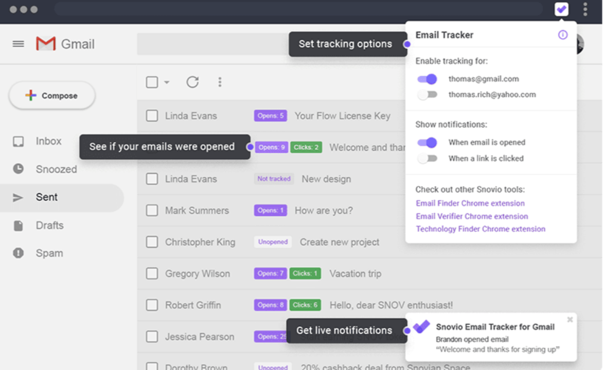 Snovio email tracker