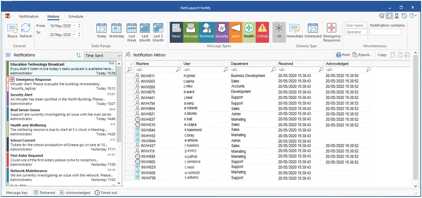 NetSupport Notify Software - NetSupport Notify - View notification history