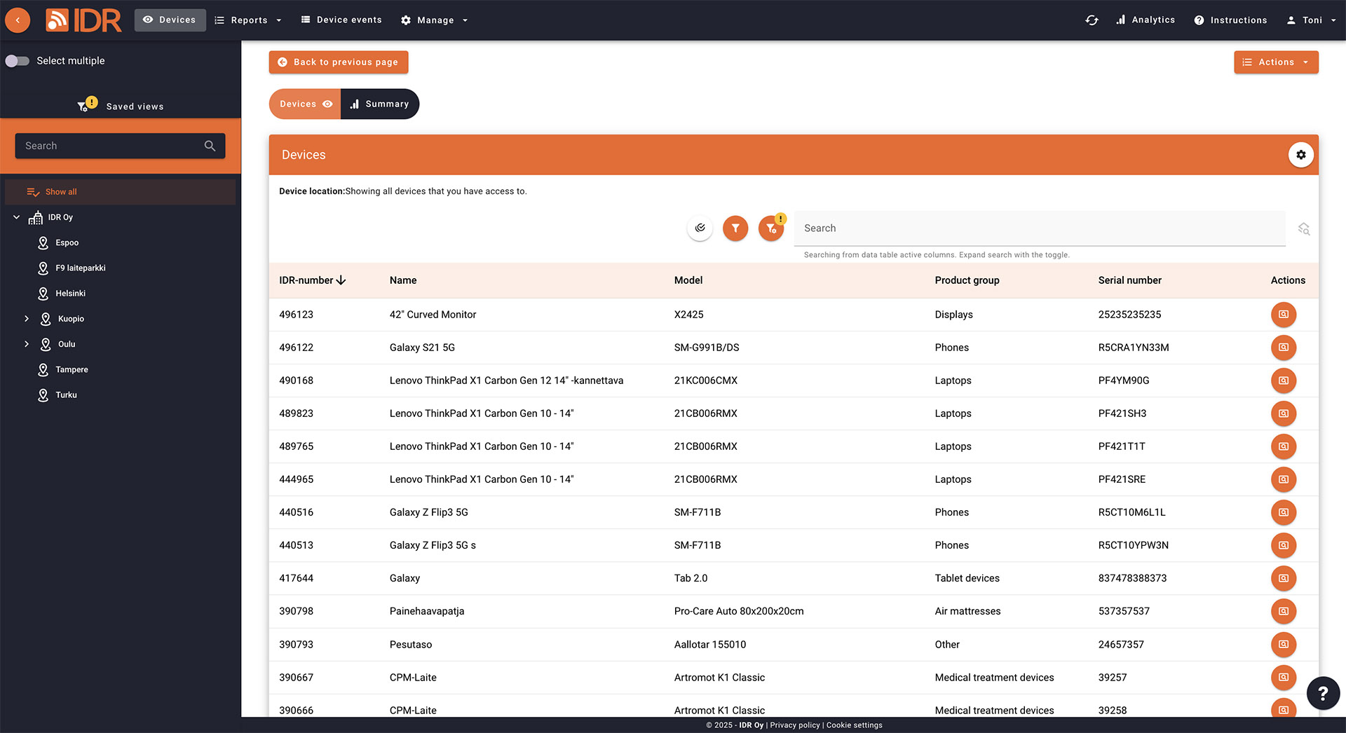 IDR screenshot: Asset listing