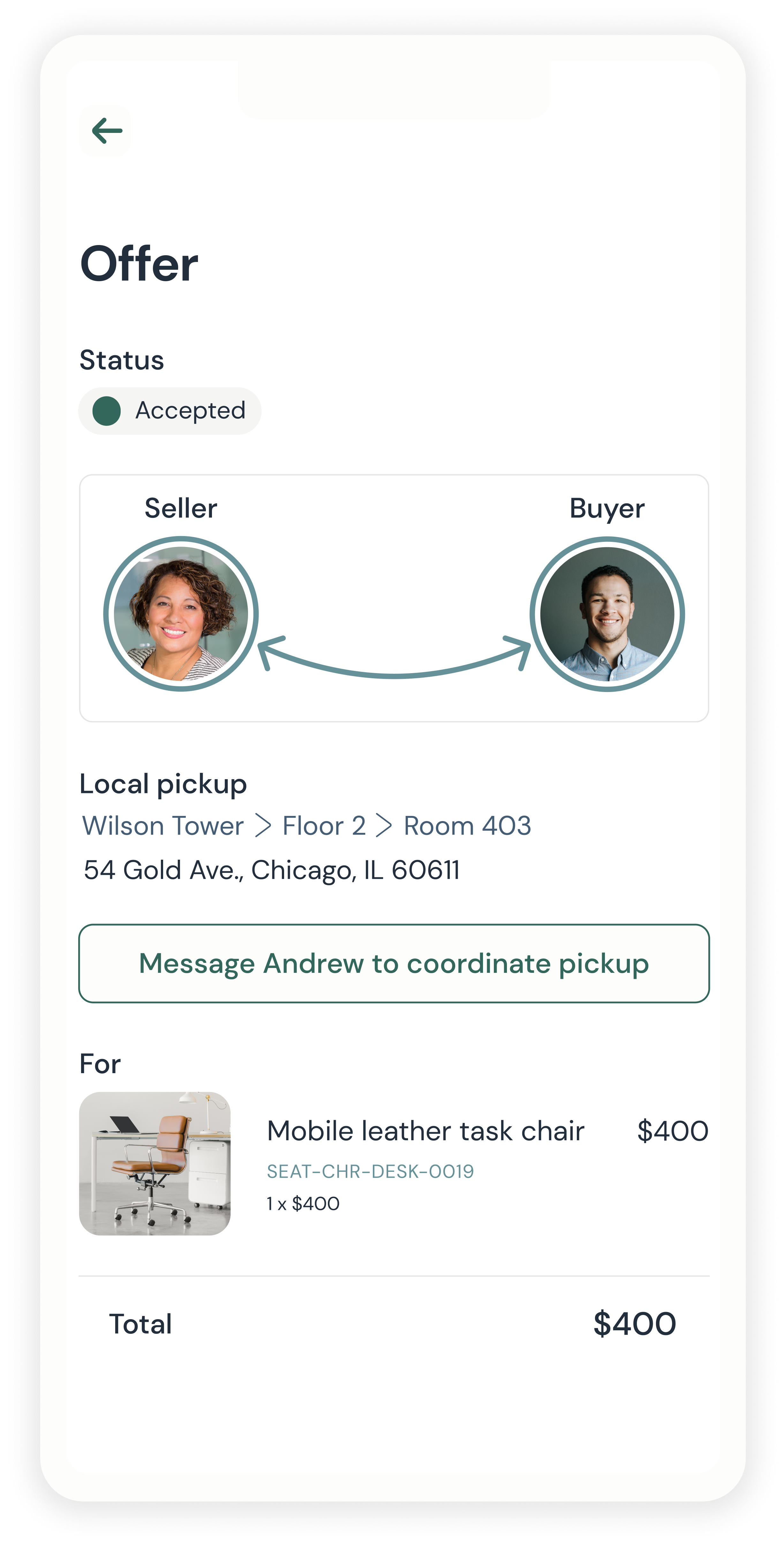 Rheaply screenshot: Offer Status on Rheaply