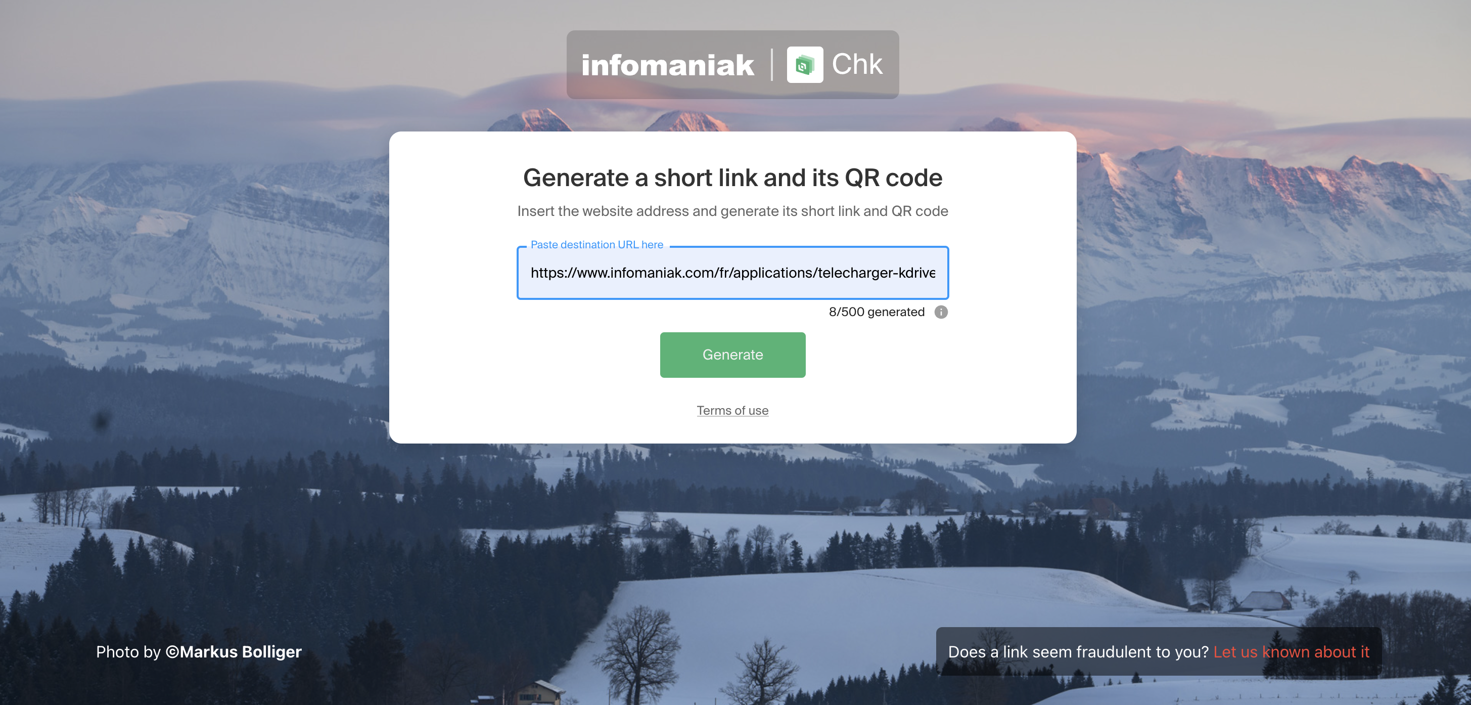 Interface No. 2 : Paste the link you wish to simplify or shorten 