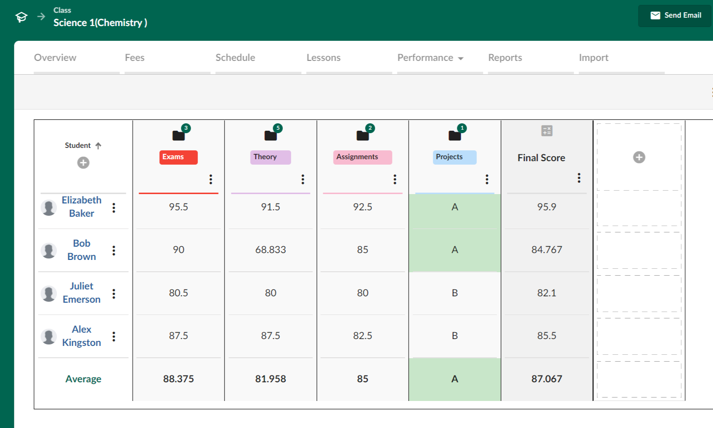DreamClass Software - Enter and calculate final scores automatically using our powerful build-in gradebook. Numerical and Non-Numerical Grades are available