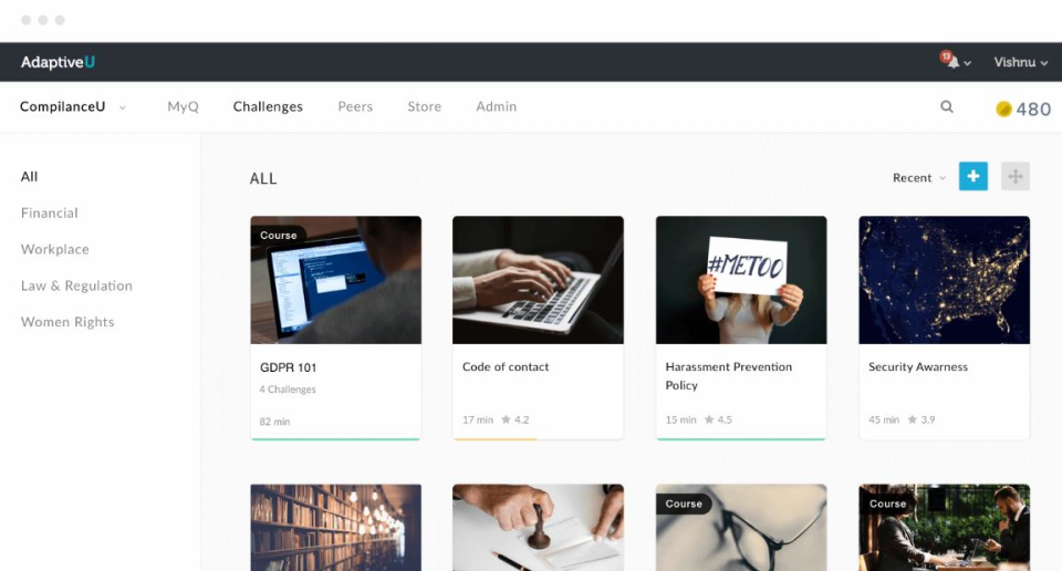 AdaptiveU screenshot: AdaptiveU challenge list