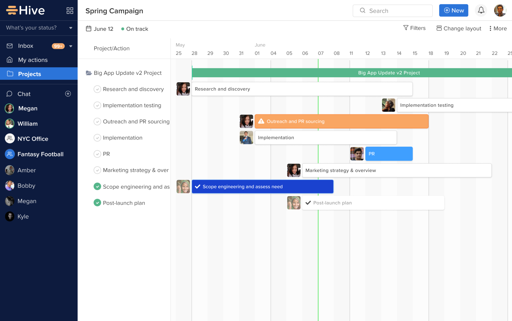 Utilize Gantt view in Hive to map out team-wide projects, assess pacing, and monitor progress.