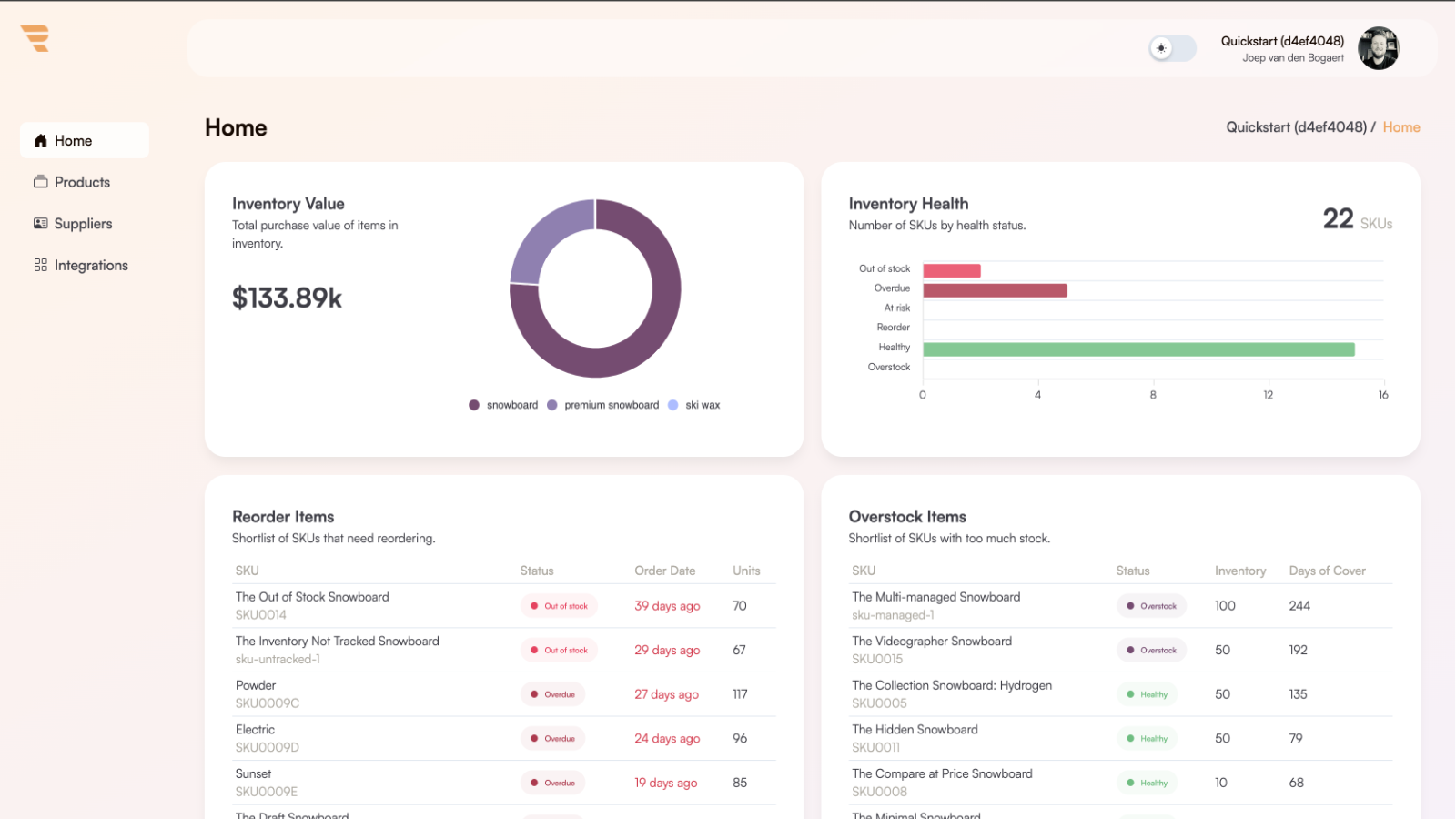 Rewize screenshot: Rewize inventory dashboard 