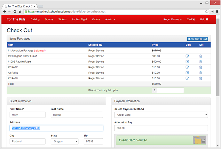 Credit card information can be stored to streamline the check-out process