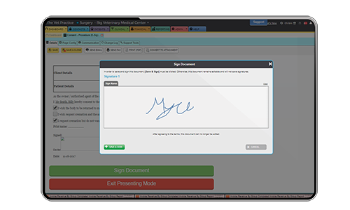 ezyVet Software - Electronic signature capture to operate in a paperless environment.