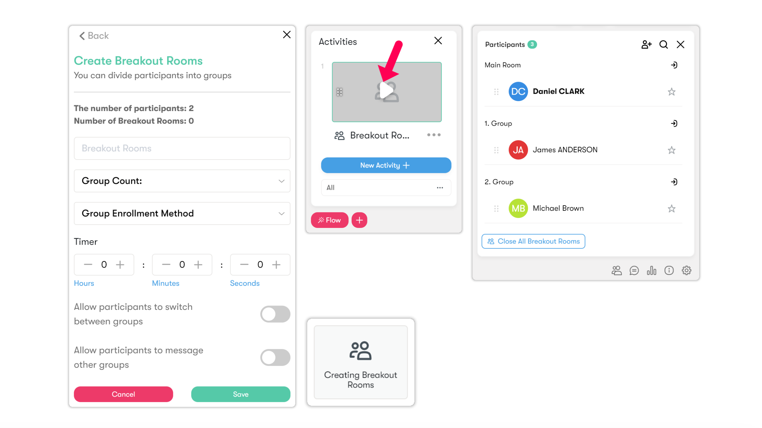 Constructor Groups screenshot: Breakout rooms
