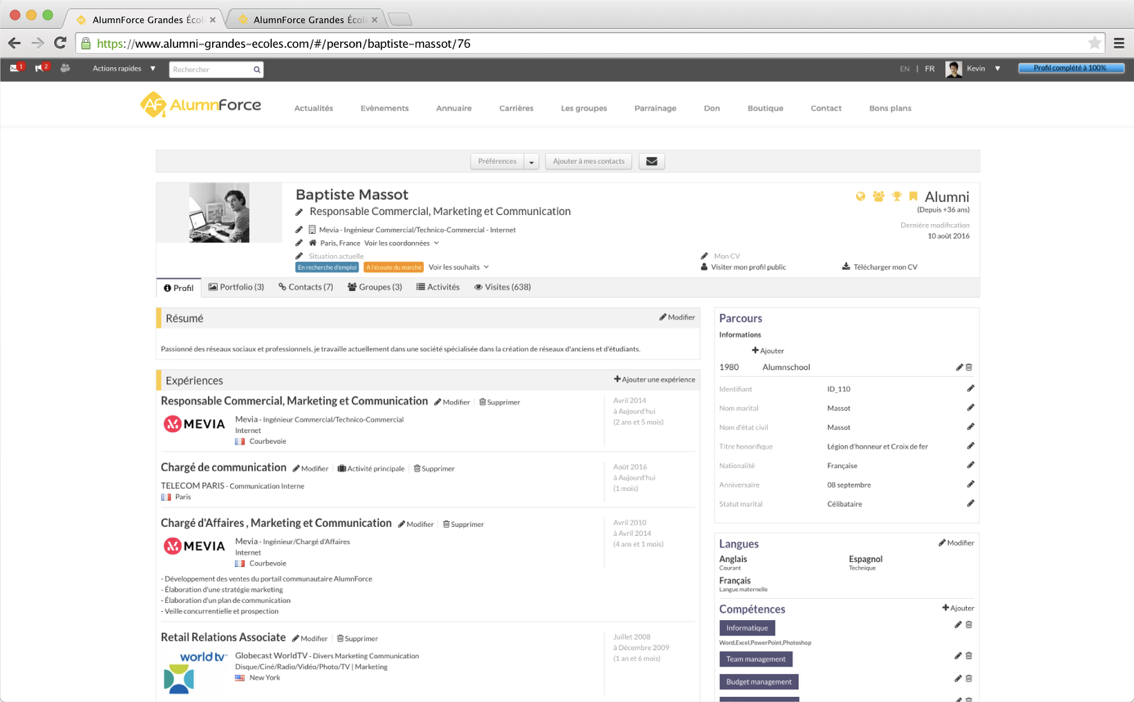 AlumnForce user profiles