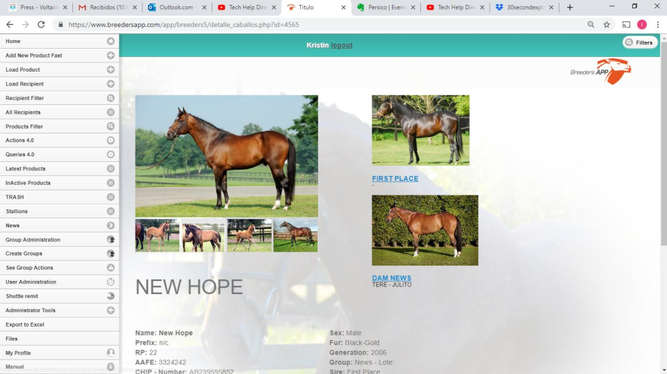 Breeders APP horse profiles