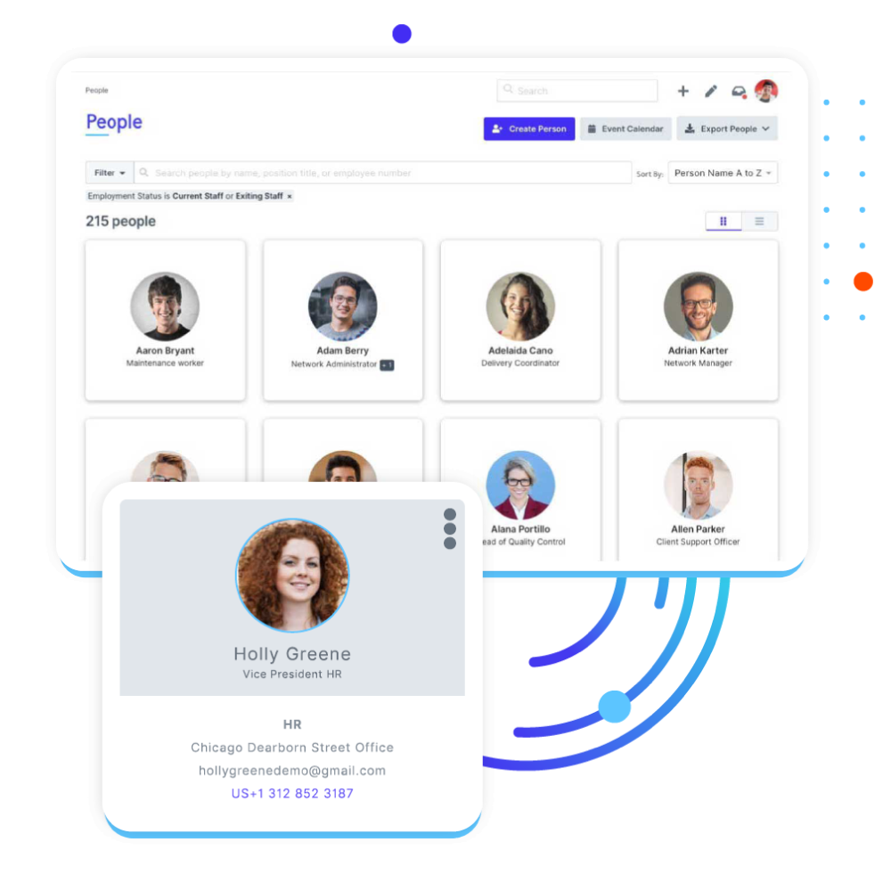 intelliHR Software - Centralize your people data and find Scott from Marketing, or Rebecca in your other office. The people directory connects you to the people in your organisation. So you can put the face to the name before you reach out.