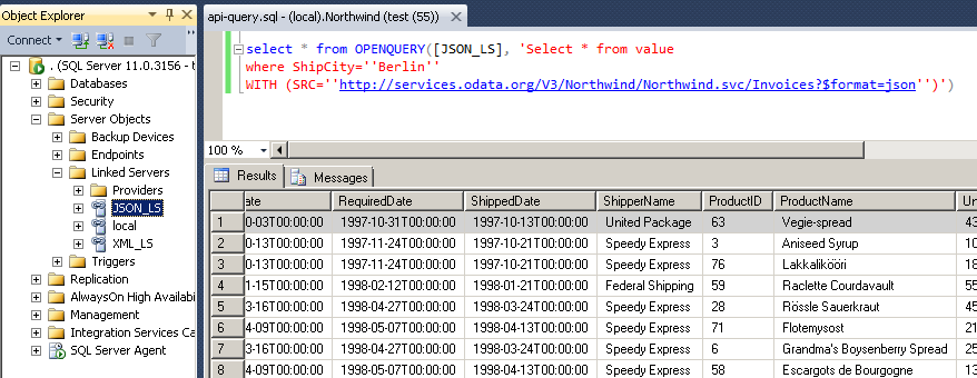 ODBC PowerPack screenshot: ODBC PowerPack query live data from REST API services in SQL server