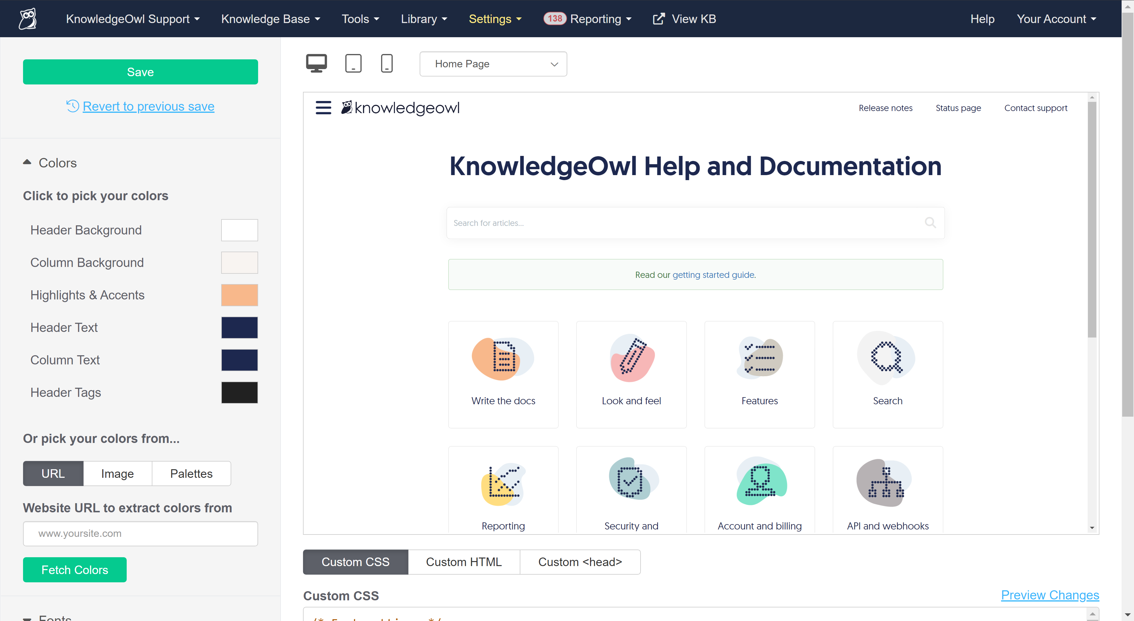 KnowledgeOwl Software - A powerful theme editor with intuitive controls, allowing you to create a beautiful, on-brand knowledge base with ease
