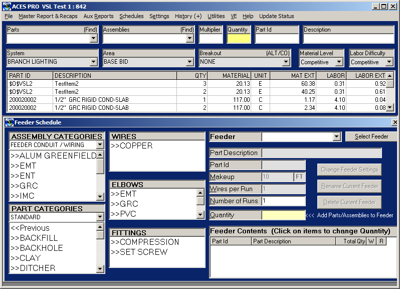 ACES PRO Software - Feeder schedule