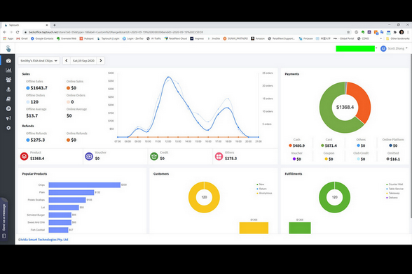 Taptouch POS Software - Dashboard on phone and report and management system