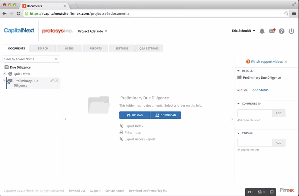 Firmex Virtual Data Room Software - Users can upload an entire project in one step