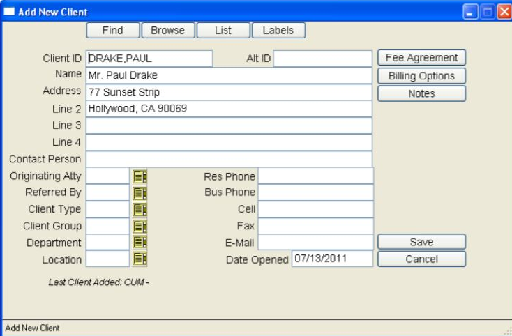 The Tussman Program screenshot: The Tussman Program add new client