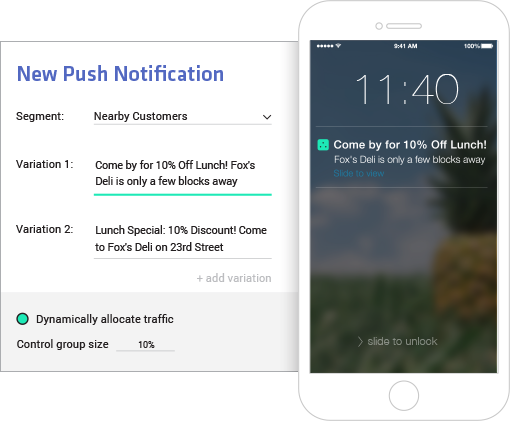 Send push notifications to native app users based on segments and test their success
