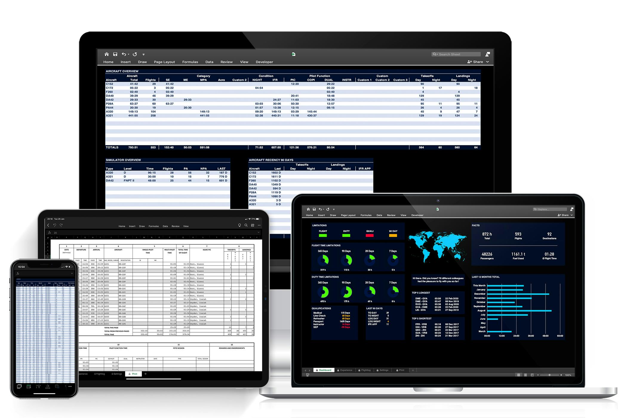 Pilot Logbook Software - CrewLog Excel Pilot Logbook on various Devices