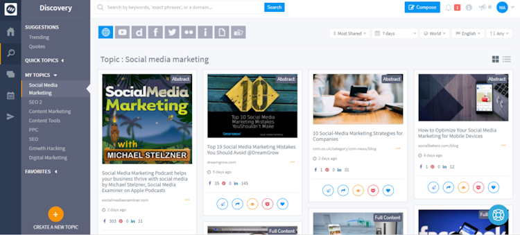 ContentStudio screenshot: Brands can track topics and trends relevant to their interests or industry