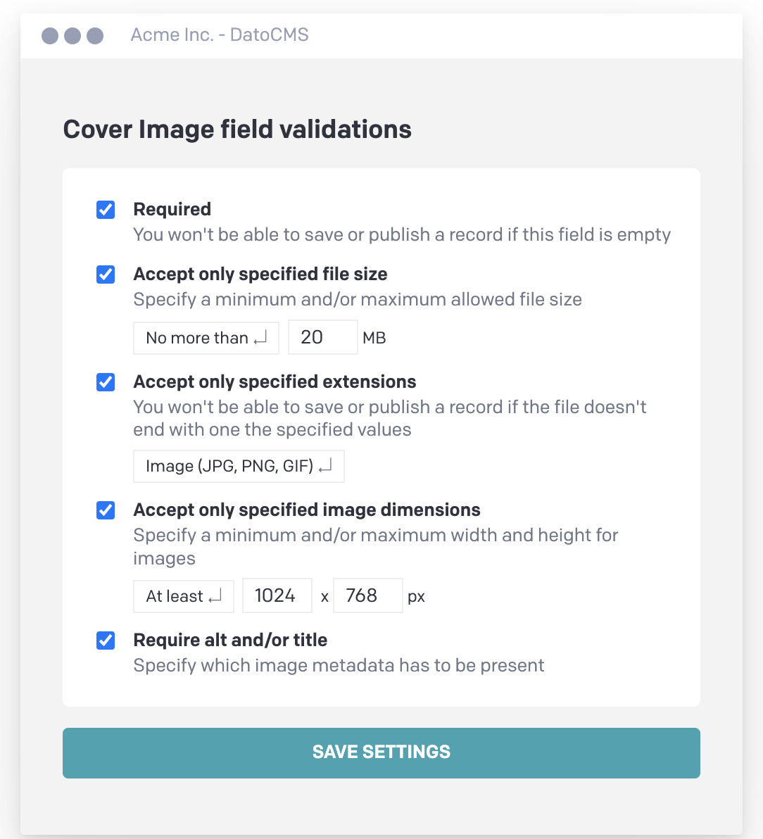 Field validations for clean content at every stage