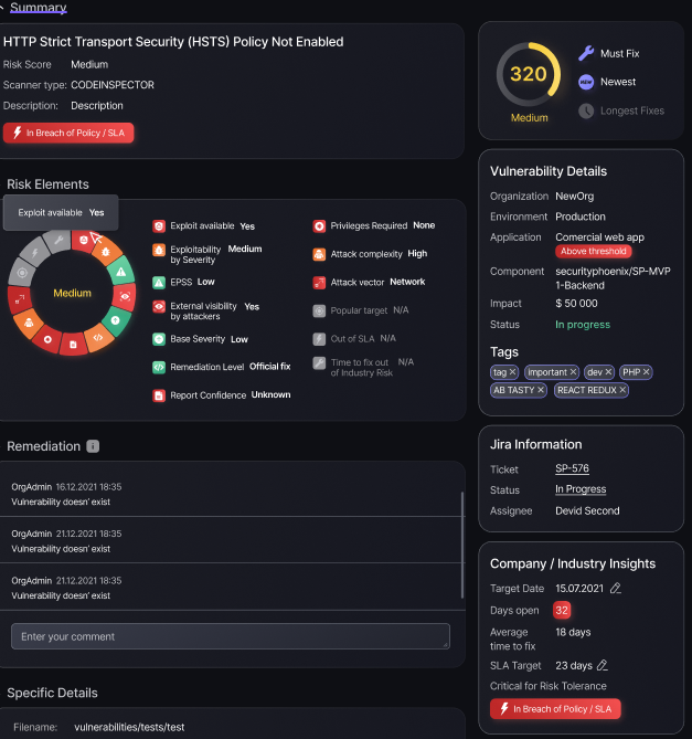 Phoenix Security screenshot: Detailed Vulnerability Screens