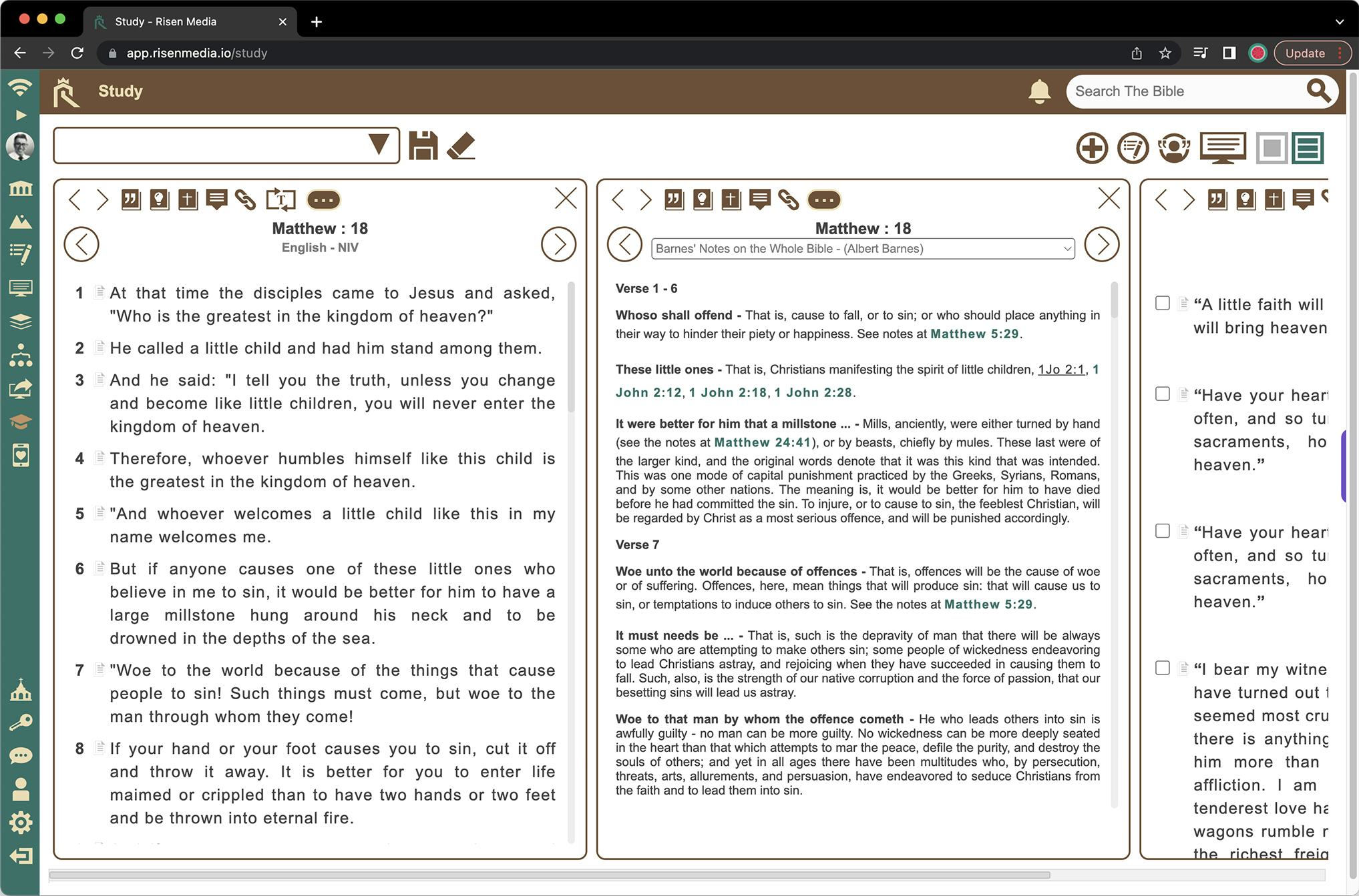 Risen Media Software - Risen Media's study section gives users the tools to create the most comprehensive sermon that they can.