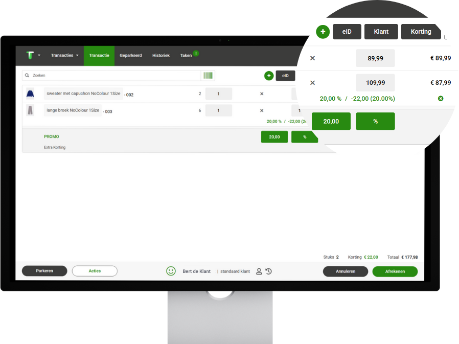 Tilroy screenshot: Transaction screen with discounted item