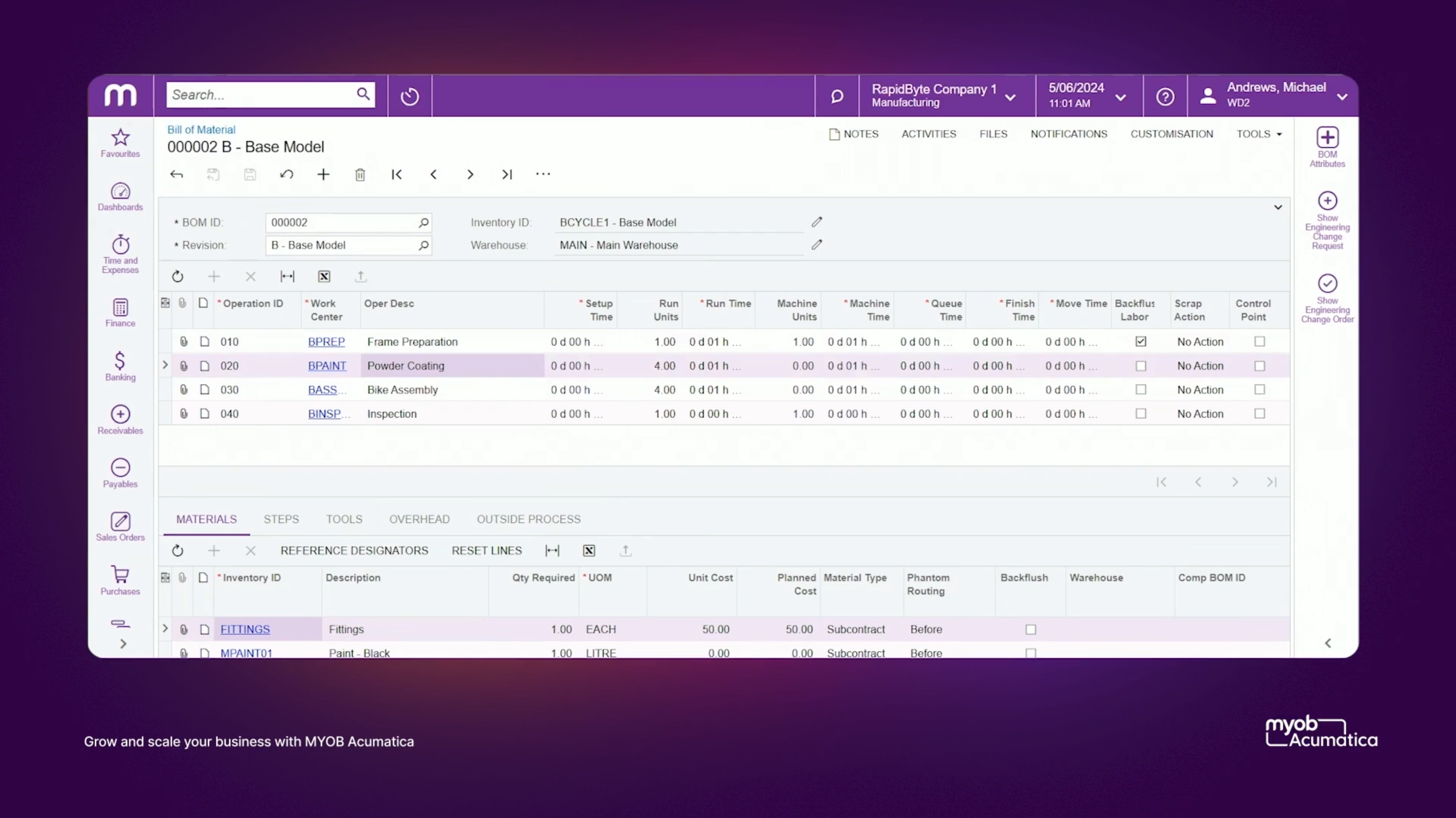 MYOB Acumatica Software - Bill of material