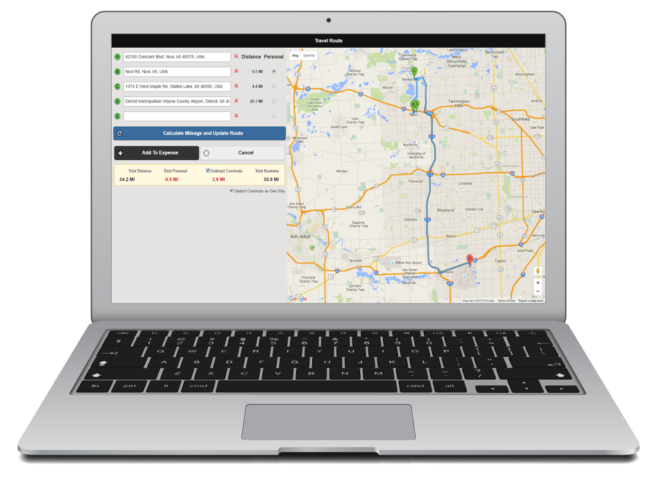 Google Maps & mileage calculations capabilities
