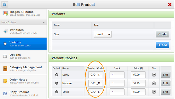 Add multiple product variant options to product page with ekmPowershop