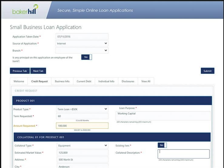 Baker Hill NextGen screenshot: Baker Hill NextGen client portal