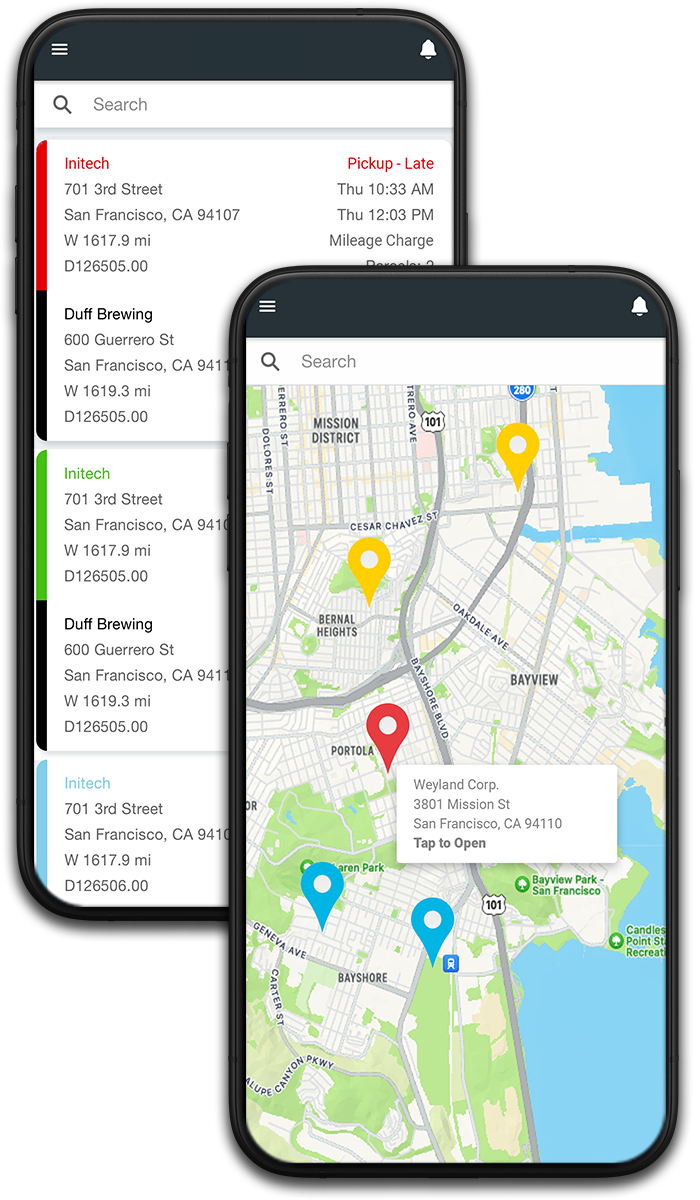 The driver app lets you see all your work, streamlined in a easy to read interface that highlights all the critical aspects of you shipments.