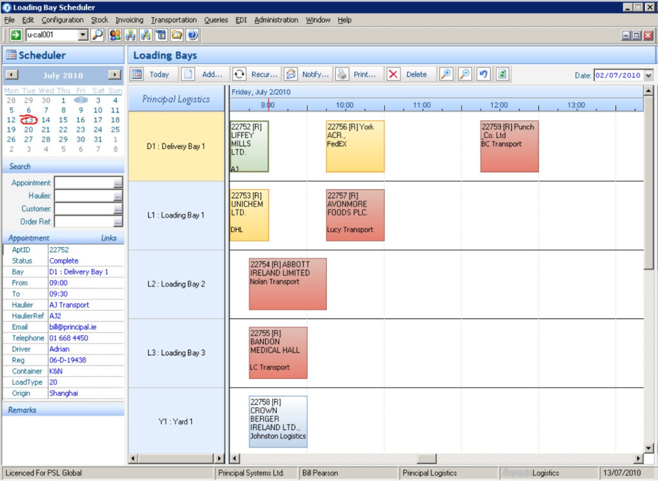 ProWMS screenshot: ProWMS Advanced Warehouse Management Software In-DEX Scheduler View