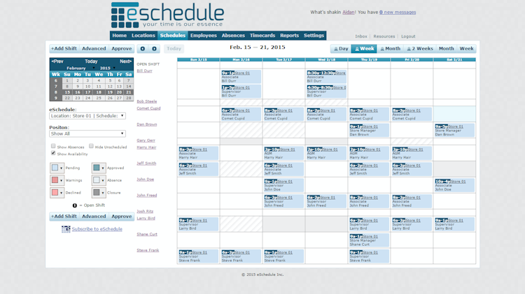 eSchedule screenshot: Weekly Schedule View